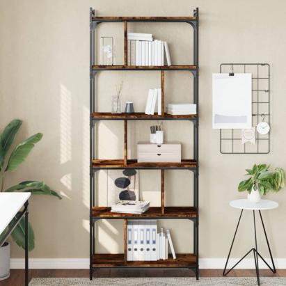 Bibliotecă cu 6 niveluri, stejar fumuriu, 76x32x192 cm, lemn GartenMobel Dekor