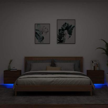 Noptiere montate pe perete cu lumini LED, 2 buc., stejar maro GartenMobel Dekor