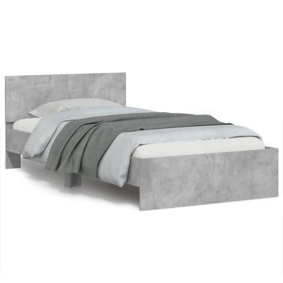 Cadru de pat cu tăblie și lumini LED, gri beton, 100x200 cm GartenMobel Dekor