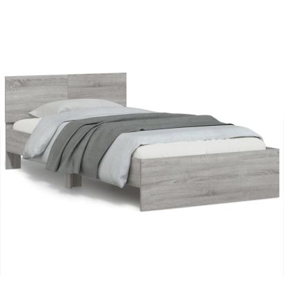 Cadru de pat cu tăblie și lumini LED, gri sonoma, 100x200 cm GartenMobel Dekor