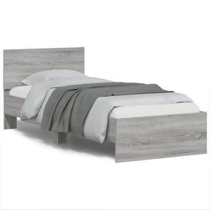Cadru de pat cu tăblie și lumini LED, gri sonoma, 90x190 cm GartenMobel Dekor