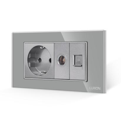 Priza Schuko + TV + Internet cu Rama Din Sticla LUXION, Standard Italian, 4M SmartElectro IntelligentHouse