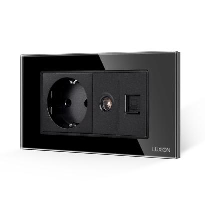 Priza Schuko + TV + Internet cu Rama Din Sticla LUXION, Standard Italian, 4M SmartElectro IntelligentHouse