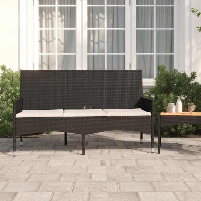 Bancă de grădină cu 3 locuri, cu perne, negru, poliratan GartenMobel Dekor