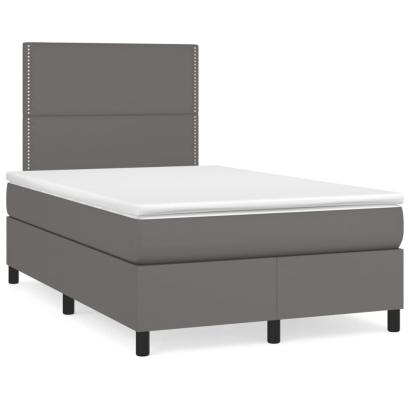 Pat box spring cu saltea, gri, 120x190 cm, piele ecologică GartenMobel Dekor