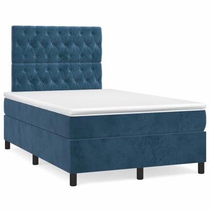 Pat box spring cu saltea, albastru închis, 120x190 cm, catifea GartenMobel Dekor