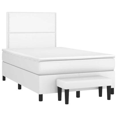 Pat box spring cu saltea, alb, 120x190 cm, piele ecologică GartenMobel Dekor