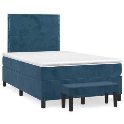 Pat box spring cu saltea, albastru închis, 120x190 cm, catifea GartenMobel Dekor