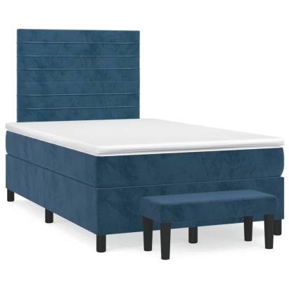 Pat box spring cu saltea, albastru închis, 120x190 cm, catifea GartenMobel Dekor