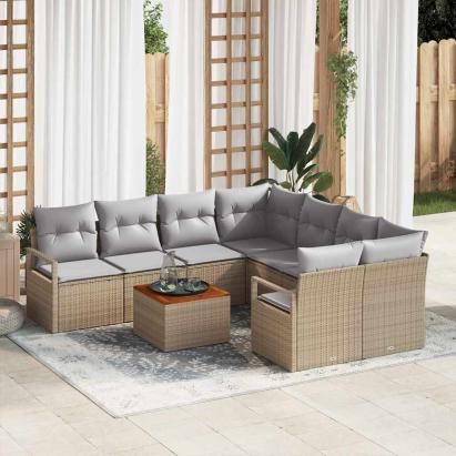 Set de canapele pentru grădină cu pernă 9 pcs Bej Rattan poli GartenMobel Dekor