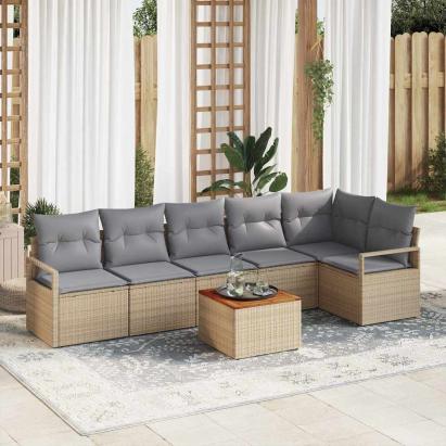 Set de canapele pentru grădină cu pernă 7 pcs Bej Rattan poli GartenMobel Dekor