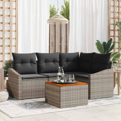 Set de canapele pentru grădină cu pernă 5 pcs Gri Rattan poli GartenMobel Dekor