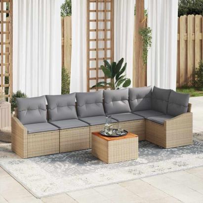 Set de canapele pentru grădină cu pernă 7 pcs Bej Rattan poli GartenMobel Dekor