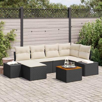 Set de canapele pentru grădină cu pernă 7 pcs Negru Rattan poli GartenMobel Dekor