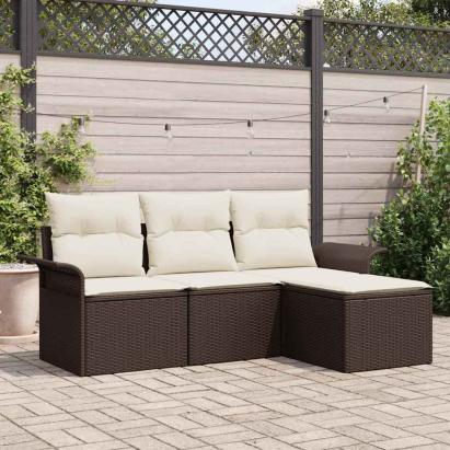Set de canapele pentru grădină cu pernă 4 pcs Maro Rattan poli GartenMobel Dekor