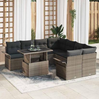 Set de canapele pentru grădină cu pernă 9 pcs Gri Rattan poli GartenMobel Dekor