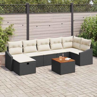 Set de canapele pentru grădină cu pernă 8 pcs Negru Rattan poli GartenMobel Dekor