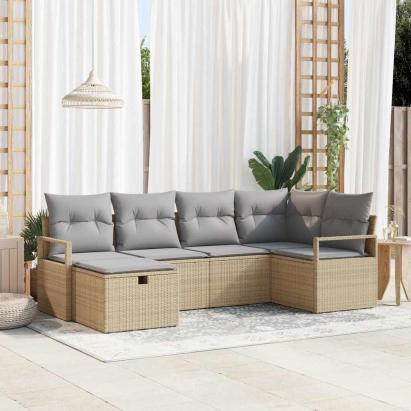 Set de canapele pentru grădină cu pernă 6 pcs Bej Rattan poli GartenMobel Dekor