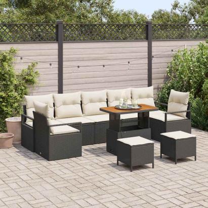 Set de canapele pentru grădină 10 pcs Negru Rattan poli GartenMobel Dekor