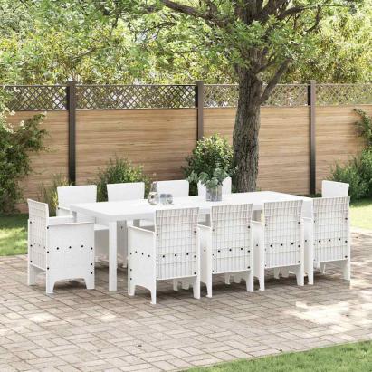 Set de masă pentru grădină 11 pcs Alb Ratan Polt GartenMobel Dekor