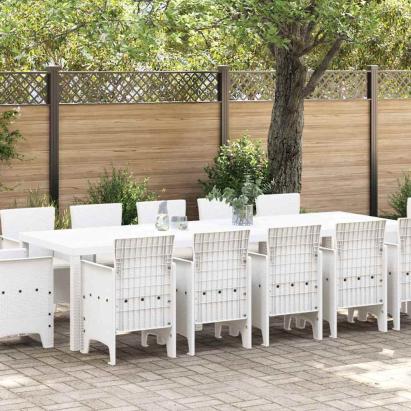 Set de masă pentru grădină 13 pcs Alb Polyrattan și bumbac GartenMobel Dekor