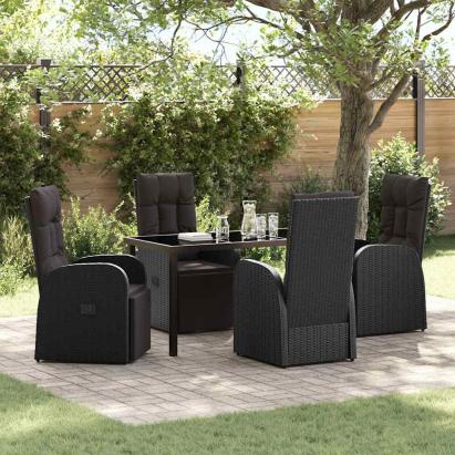 Set de masă pentru grădină cu pernă 5 pcs Negru poliratan GartenMobel Dekor