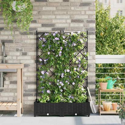 Ghiveci de grădină cu trellis 2 pcs Negru 80 x 40 x 125.5 cm PP GartenMobel Dekor