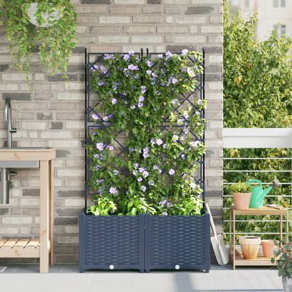 Ghiveci de grădină cu trellis 2 pcs Gri 80 x 40 x 143 cm PP GartenMobel Dekor