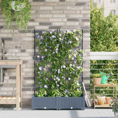 Ghiveci de grădină cu trellis 2 pcs Gri deschis GartenMobel Dekor