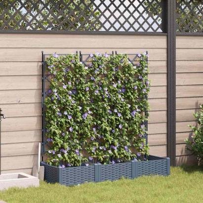 Ghiveci de grădină cu trellis 3 pcs Gri deschis GartenMobel Dekor