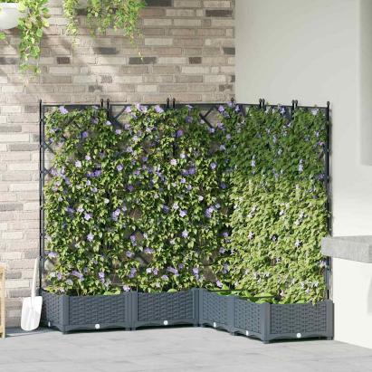 Ghiveci de grădină cu trellis 5 pcs Gri deschis GartenMobel Dekor