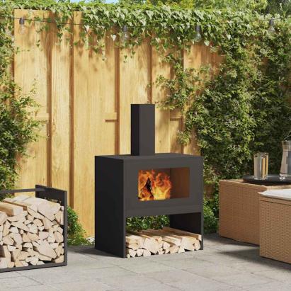 Cuptor de foc Negru 60 x 40 x 96 cm Oțel laminat la rece GartenMobel Dekor