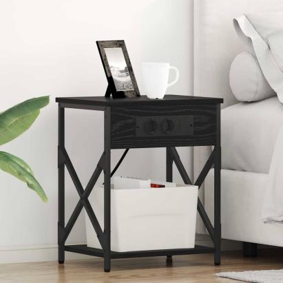 Cabinet de noptiere cu stație de încărcare 2 pcs Stejar negru GartenMobel Dekor