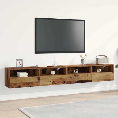 Dulap TV de perete Pe perete 2 pcs Lemn Vechi 100 x 30 x 30 cm GartenMobel Dekor