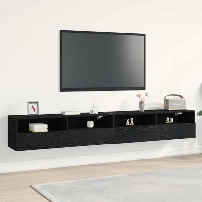 Dulap TV de perete 2 pcs Stejar negru 100 x 30 x 30 cm GartenMobel Dekor