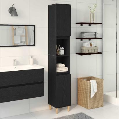 Dulap de Baie Stejar negru 30 x 30 x 190 cm Lemn compozit GartenMobel Dekor