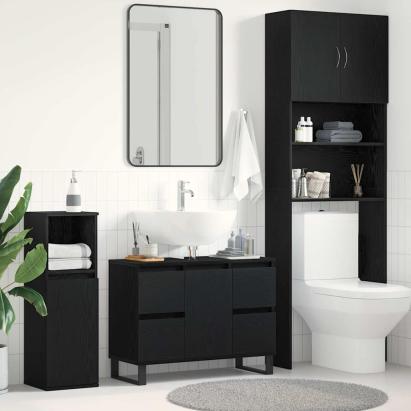 Dulap de Baie cu ușă Stejar negru 80 x 33 x 60 cm Lemn compozit GartenMobel Dekor