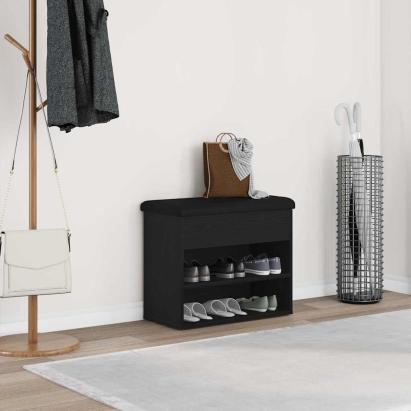 Bancă pentru pantofi Negru 60 x 30 x 48 cm Lemn compozit GartenMobel Dekor