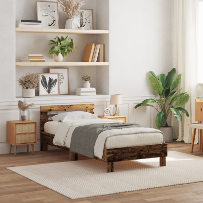 Cadru de pat cu headboard Lemn vechi 100 x 200 cm Lemn compozit GartenMobel Dekor