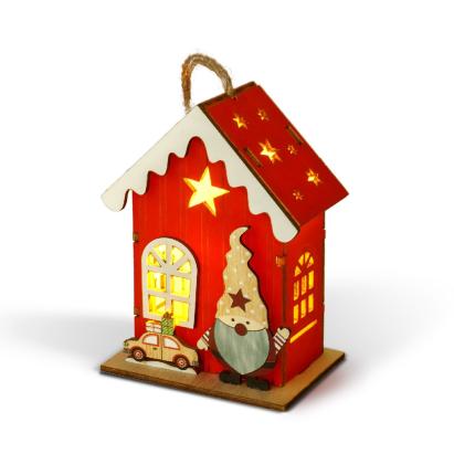 Decorațiune de Crăciun cu LED – căsuță cu spiriduș – lumină alb cald – roșu – 7,5 x 5 x 10 cm Best CarHome
