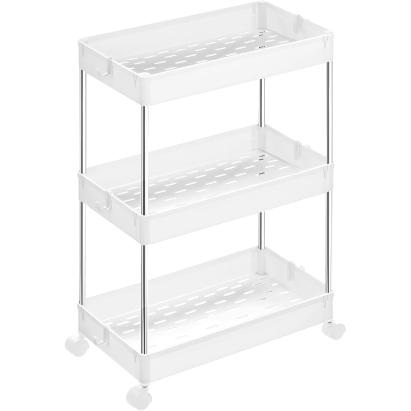 SONGMICS Carucior cu 3 niveluri, rafturi etajate detasabile, roti pivotante 360°, cadru metalic, 42x24x61 cm, alb Household NewTrend