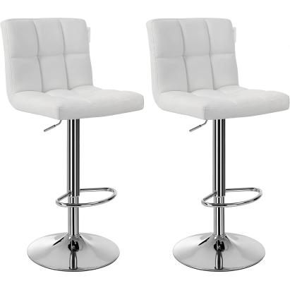 SONGMICS Set 2 scaune bar reglabile pe inaltime, cu spatar, sezut PU si suport picioare, rotatie 360°, 38x45x115 cm, alb Household NewTrend