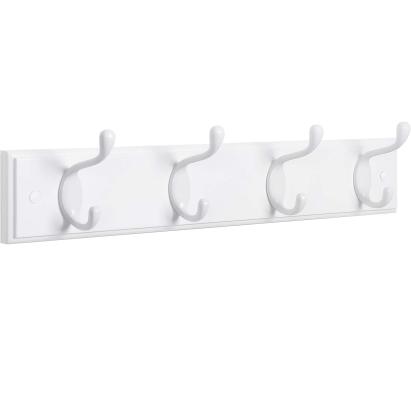 SONGMICS Cuier perete cu 4 carlige duble metalice, MDF, montaj pe perete, 40x8 cm, alb Household NewTrend
