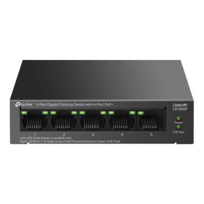 Switch LiteWave, 5 porturi RJ45 Gigabit, 4xPoE+, Unmanaged - TP-Link LS105GP SafetyGuard Surveillance