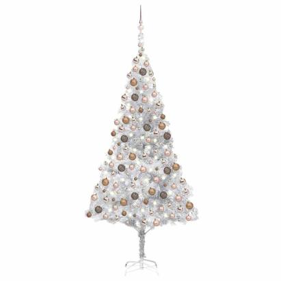 Brad Crăciun pre-iluminat cu set globuri, argintiu, 240 cm, PET GartenMobel Dekor