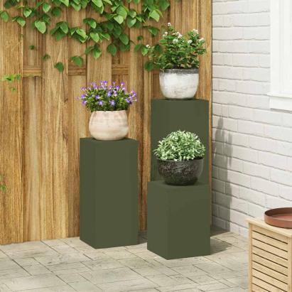 Suporturi pentru plante 3 pcs Olivengrønn 24 x 24 x 75 cm Oțel GartenMobel Dekor