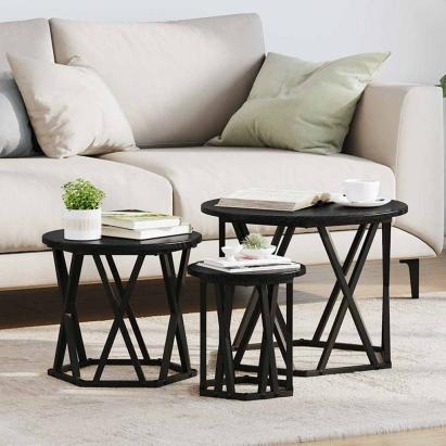 Masă laterală nesting 3 pcs Stejar negru 53 x 53 x 40 cm GartenMobel Dekor