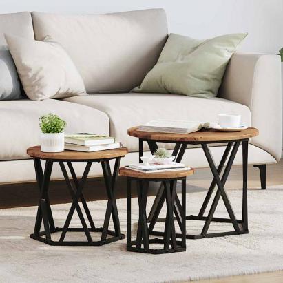 Masă laterală nesting 3 pcs Lemn vechi 53 x 53 x 40 cm GartenMobel Dekor
