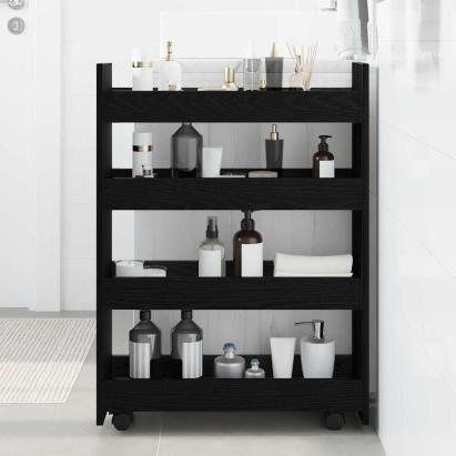 Trolley pentru Depozitare Îngust Stejar Negru 60 x 20 x 82 cm GartenMobel Dekor