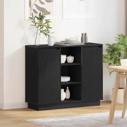 Bufet cu raft cu ușă Stejar Negru 90 x 32 x 75 cm Lemn compozit GartenMobel Dekor